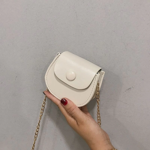 Mini Borsa A Tracolla In Pelle PU Catena Dorata Fibbia Rotonda Borsa A Sella Trendy Per Donna