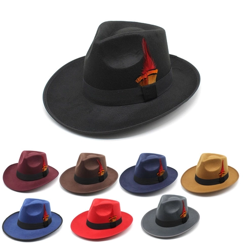 Chapeau Fedora Classique En Feutre De Laine Avec Décoration De Plumes Style Rétro Britannique Unisexe Jazz