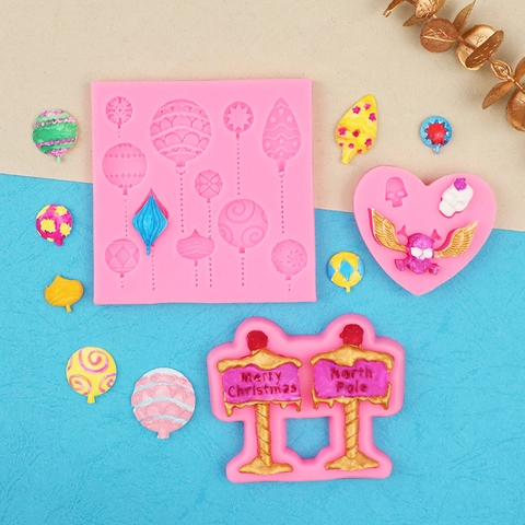 Christmas Halloween Silicone Mold Road Sign Balloon Heart Skull Shapes For Fondant Cake Resin DIY Craft Decor