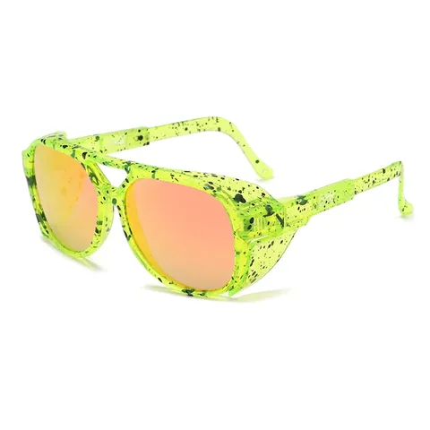 Occhiali Da Sole Aviator Retro Con Protezioni Laterali UV400 Montura Quadrata Industriale Motivo Spruzzi D'inchiostro Sport All'aria Aperta