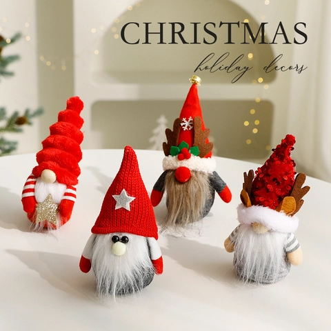 Christmas Gnome Plush Decoration Knitted Reindeer Antlers Sequin Hat Faceless Nordic Tomte Gonk Festive Desktop Ornament