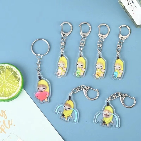 Cartoon Cat Keychain Acrylic Crying Meme Fruit Suitcase Backpack Charm Pendant Gift For Kids And Friends