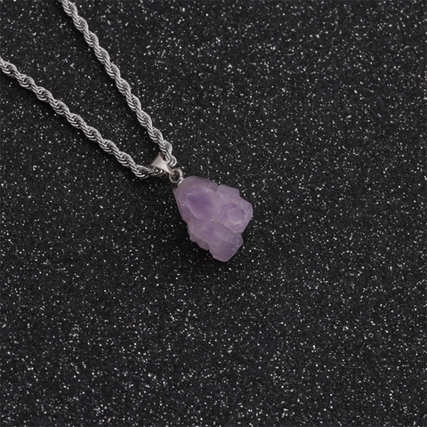 Collar Colgante Piedra Natural Amatista Cadena Cuerda Acero Inoxidable Cristal Irregular Joyería Para Mujeres