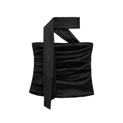 Damen Satin Tube Top Plissee Neckholder Schal Bindung Trägerlos Slim Fit Einfarbig Elegant Party Kleidung