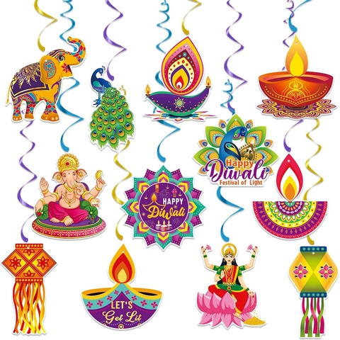 Diwali Hängende Spiralen Karton Ornamente Lichterfest Party Dekoration Indischer Stil Elefant Pfau Diya Muster