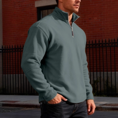 Men's Polar Fleece Sweatshirt Half Zip Stand Collar Long Sleeve Pullover Thickened Casual Urban Style