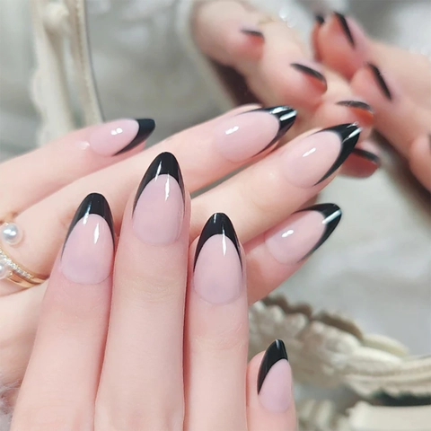 French Tip Press On Nails Wearable Simple False Nails Elegant Glossy Manicure For Women