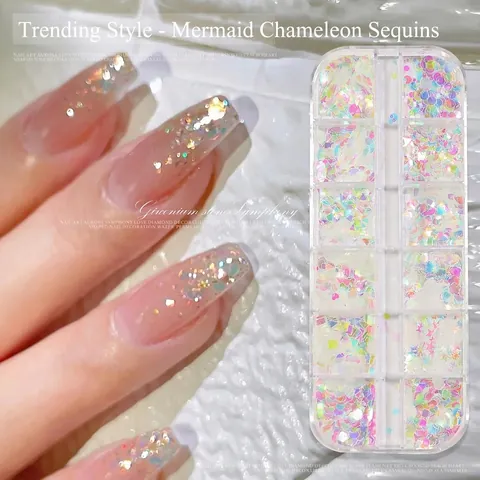 Mermaid Irisierende Nail Art Pailletten Glitzer Mehrere Formen Holografisch Herz Stern Sechseck Maniküre Dekor
