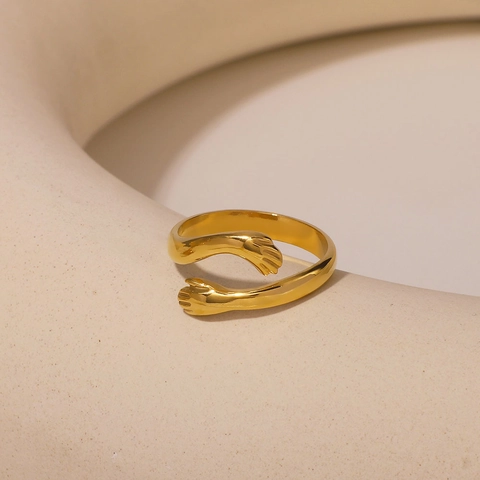 Open Ring Met Knuffelende Handen Roestvrij Staal Verstelbaar Romantische Koppel Sieraden INS Stijl Unisex Gepolijst