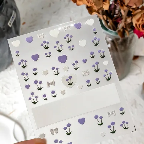 5D Relief Nagelkunst Stickers Paarse Bloem Hart 3D Zelfklevende Decals Voor Manicure DIY Decoratie Voor Dames