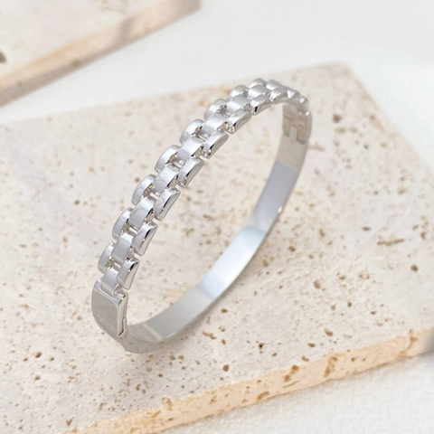 Titaniumstaal Ketting Schakel Armring Voor Vrouwen Goud Zilver Verguld Minimalistisch Geometrisch Elegant Luxe Mode Handaccessoire