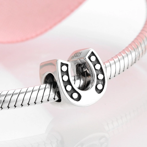Horseshoe Charm Bead 925 Sterling Silver Oxidized Vintage U-Shape DIY Jewelry Making Bracelet Accessory For Women