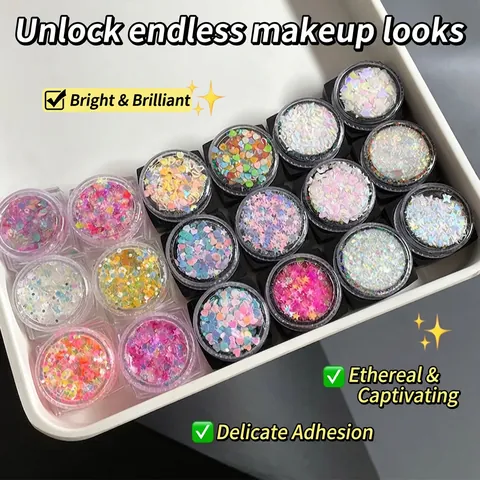 Mermaid Glitter Gel Eye Shadow Sequins Face Body Makeup Sparkling Heart Star Shape Self Adhesive For Festival
