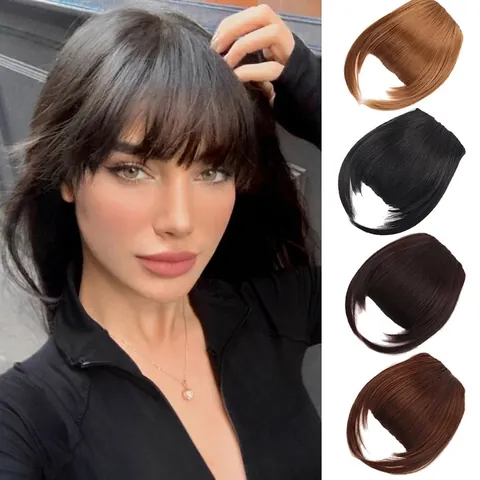 Clip-in Pony Haarverlängerung Hochtemperatur Kunstfaser Glatter Gerader Pony Mit Koteletten Für Damen Natürlich Aussehend