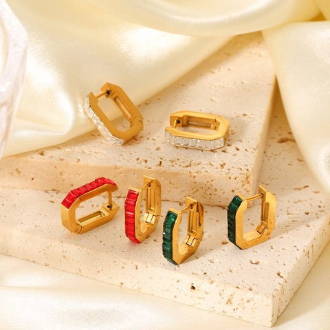 Orecchini A Cerchio A Forma Di U Con Zirconi Cubici Baguette Acciaio Inossidabile Placcato Oro Geometrici Per Donne