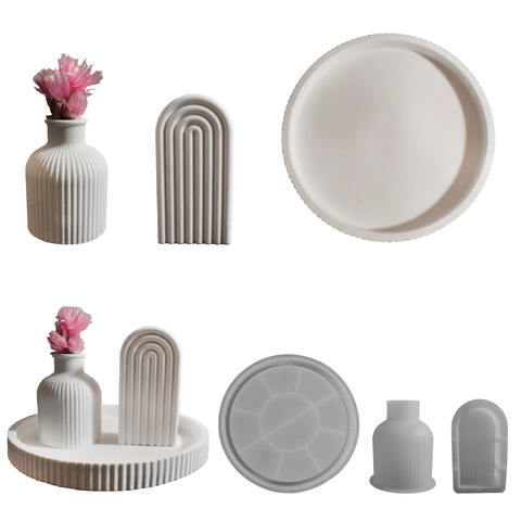 Striped Tray Vase Arch Silicone Molds For DIY Resin Plaster Craft Home Decoration Modern Minimalist