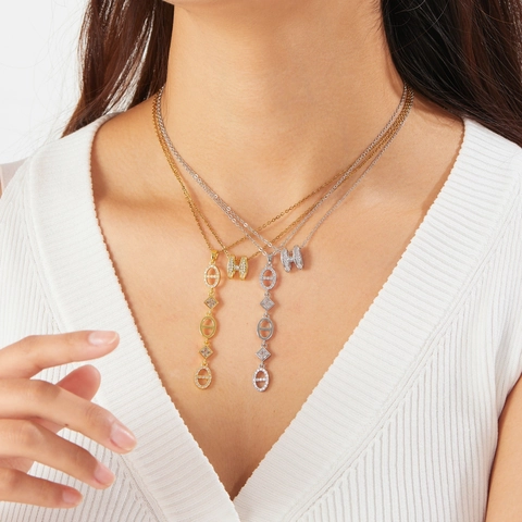 Hanger Ketting Roestvrijstalen Ketting Koper Zirkoon Geometrische Letter Strass Mode Sieraden Voor Vrouwen