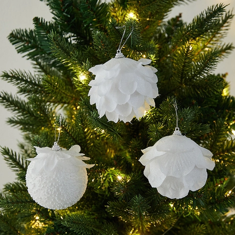 Palle Di Natale Schiuma Bianca Petalo Strutturato Ornamenti Appesi Per Albero Di Natale Decorazione Festiva