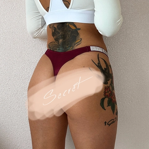 Women's Sexy Rhinestone LOVE Letter Thong Satin Low Waist High Cut Nylon Spandex Lingerie T-Back Panties