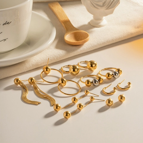 Orecchini A Sfera In Acciaio Inossidabile Placcato Oro Geometrici Minimalisti Da Donna Accessorio Moda