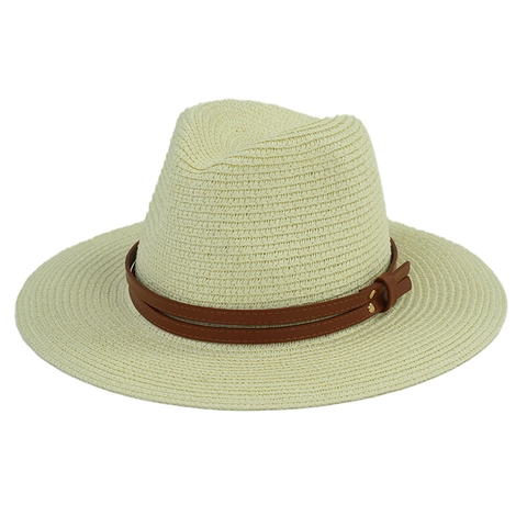 Chapeau Fedora En Paille Tissée Classique Protection Solaire Respirant Style Panama Avec Bande En Cuir Pour Hommes Femmes