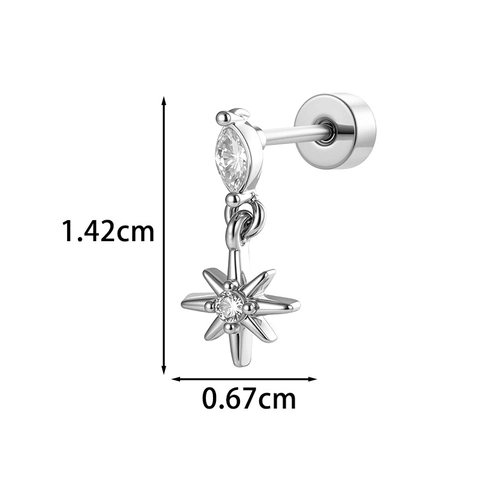 Star Pendant Cartilage Earring With Titanium Steel Post Copper Zircon Marquise Stone Screw Back Silver Color Niche