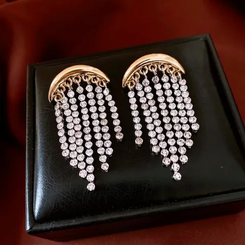 Orecchini Di Lusso In Rame A Forma Di Luna Con Nappa Di Strass E Perno In Argento Sterling 925 Per Gioielli Da Donna