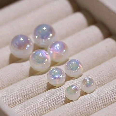 Mermaid Artificial Pearl Round Stud Earrings With 925 Sterling Silver Earring Post Iridescent Dreamy Elegant Aurora Style For Women