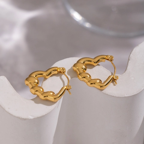 Hart Ring Oorbellen 304 Roestvrij Staal 18K Verguld Gedraaide Textuur Frans Vintage Waterdicht Anti Allergie Voor Vrouwen