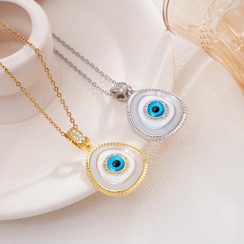 Collana con Ciondolo Malocchio Turco per Donna in Rame Placcato Oro con Strass Intarsiati Gioielli Catena Clavicola Regalo