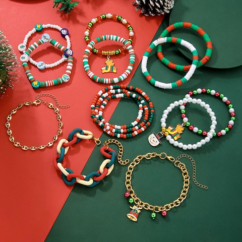 Braccialetti Di Natale Pasta Polimerica Lega Smalto Babbo Natale Pupazzo Di Neve Renna Ciondoli Gioielli Per Donne Ragazze