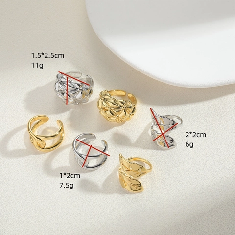 Anelli Aperti in Rame Placcato Oro 14K Stile Ins per Donna Anello Regolabile Geometrico con Foglia invecchiata Vintage
