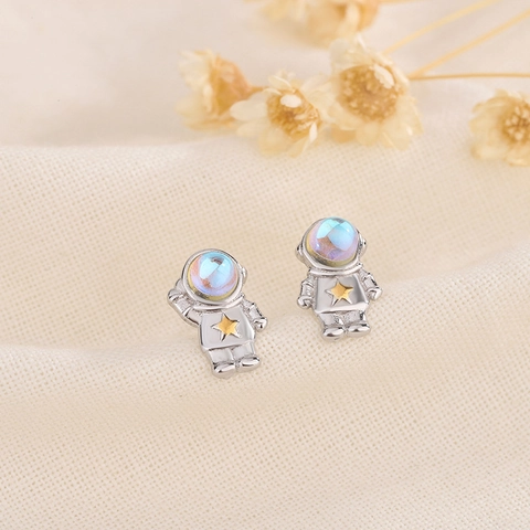Astronaut Stud Earrings Copper With Iridescent Mask Space Traveler Cute Small Earrings For Women Girls