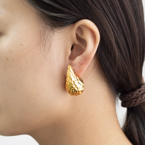Orecchini A Goccia D'acqua Con Texture Martellata Placcati In Oro 18K Acciaio Inossidabile Gioielli Di Moda Geometrici Per Donna