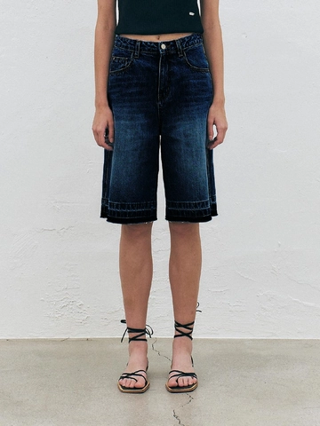 Women Vintage Washed Denim Bermuda Shorts High Waist Loose Fit Frayed Hem Casual Cotton Summer