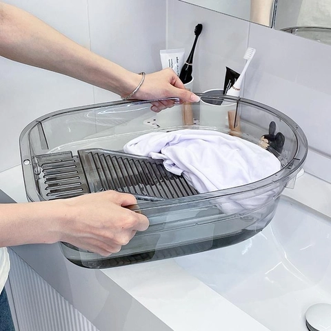 Lavandino Per Lavanderia Integrato Con Asse Da Lavare Plastica PET Trasparente Lavabo Ispessito Per Lavaggio A Mano Dormitorio Casa