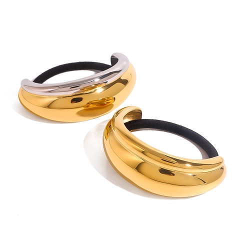 Stainless Steel Metal Cuff Hair Tie Crescent Curved Gold Silver Plated High Elastic Ponytail Holder For Women Minimalist