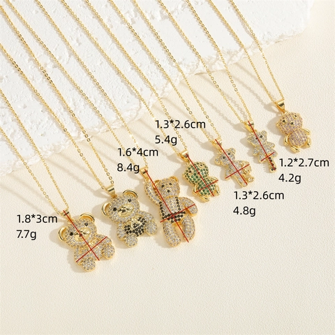 Mode Kupfer Zirkonia Bär Anhänger Halskette Für Damen Niedlicher Tier Teddybär Vergoldet Schlüsselbein Kette Choker Schmuck Geschenk