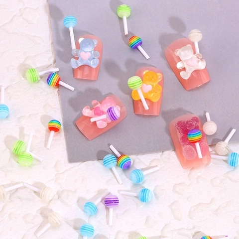 Resin Nagelkunst Decoraties Mini lolly Vorm Gekleurde Strepen DIY Manicure Accessoires Zoete Stijl Gemengde Kleuren