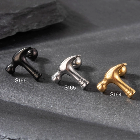 Pendiente De Botón De Martillo Acero Inoxidable Punk Joyería De Perforación Hombre Mujer Novedad