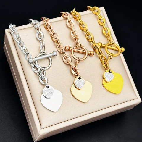 Bracciale Con Pendente A Cuore Acciaio Al Titanio Chiusura A Gancio Zirconia Doppio Cuore Gioielli Di Moda Minimalisti Per Donna