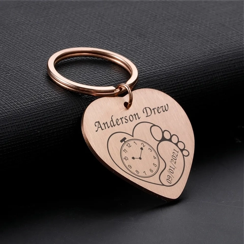 Llavero De Corazón Acero Inoxidable 304 Memorial Nacimiento Bebé Huella Recién Nacido Reloj Colgante Regalo