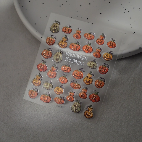 Autocollants De Nail Art Citrouilles Halloween 3D Relief Auto-Adhésif Jack-O-Lantern Étanche Décoration De Manucure