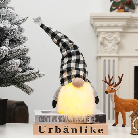 Gnomo De Navidad Peluche Muñeca Sin Rostro Sombrero De Cuadros LED Luminoso Adorno Tomte Sueco