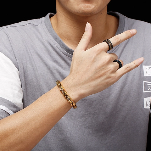 Pulsera De Cadena Bizantina Para Hombre Acero Inoxidable 316L Punk Streetwear Joyería Geométrica
