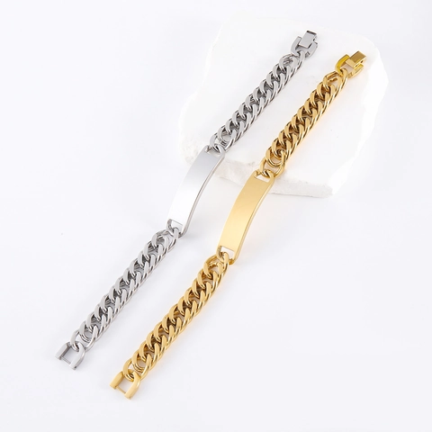 Pulsera De Cadena De Acero Inoxidable 304 Pulido Con Placa De Identificación Curva Para Hombres Mujeres Joyería Minimalista