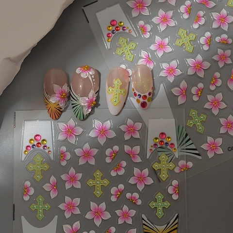 Autocollants Art Des Ongles 5D Relief 3D Fleur Croix Dégradé Auto Adhésif Décalcomanies Manucure Pour Femmes