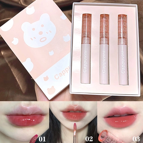 Lip Glaze Με Εφέ Καθρέφτη Ενυδατικό Μακράς Διαρκείας Εφέ Γυαλιού Υγρό Κραγιόν Θέμα Χαριτωμένο Αρκουδάκι Λαμπερό Φινίρισμα