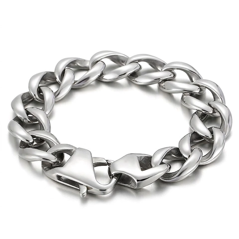 Men Cuban Link Bracelet 316L Stainless Steel Heavy Chain Hip Hop Punk Style Polished Matte Finish Streetwear Jewelry
