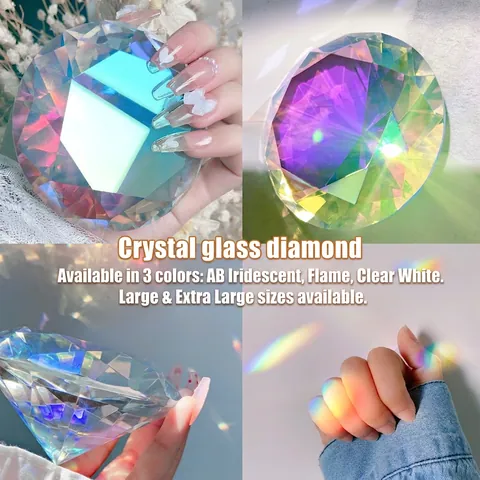 Grande Diamante In Vetro Di Cristallo Sfaccettato Alta Rifrazione Oggetti Di Scena Per Fotografia Nail Art Ornamento Da Scrivania Fuoco Arcobaleno